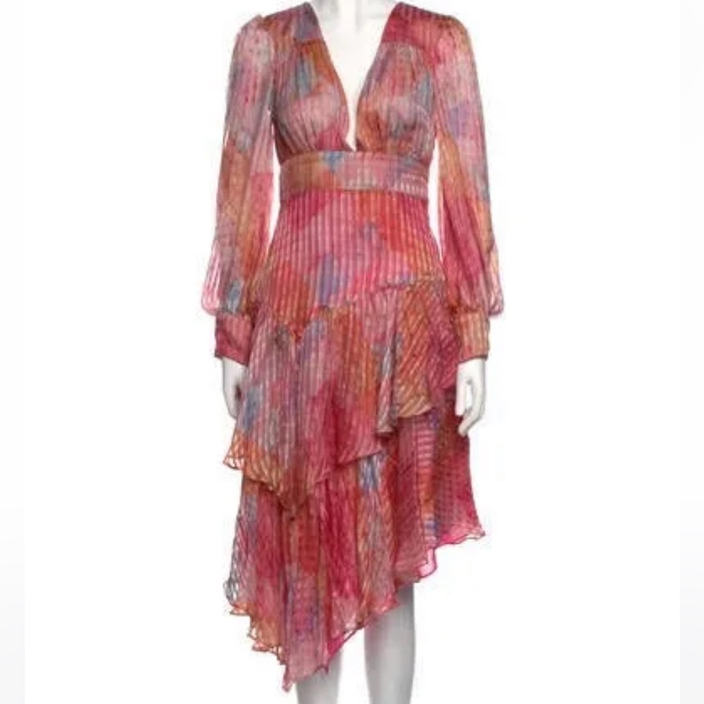 LoveShackFancy Silk A-Line Dress Pink Printed Ruffle